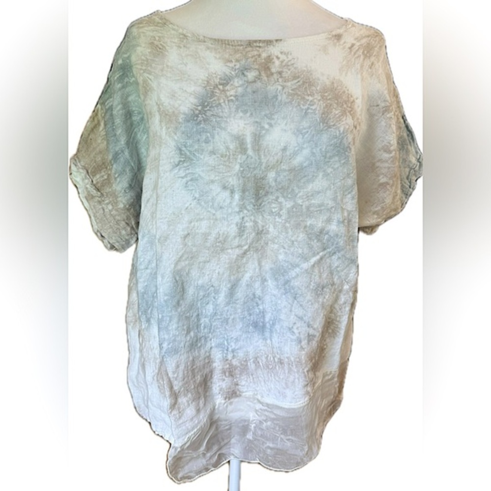 Valentina Naldi 100% Linen from Italy Tie Dye Short Sleeve Top Blouse Shirt S